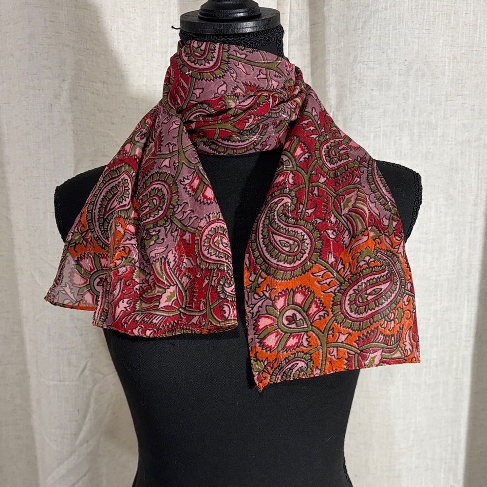 Paisley Patterned Scarf - Pink and Red